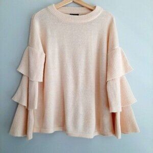 LUMIERE NEW Ruffle Sleeve Pullover Sweater Knit Top Blush Pink Sz M